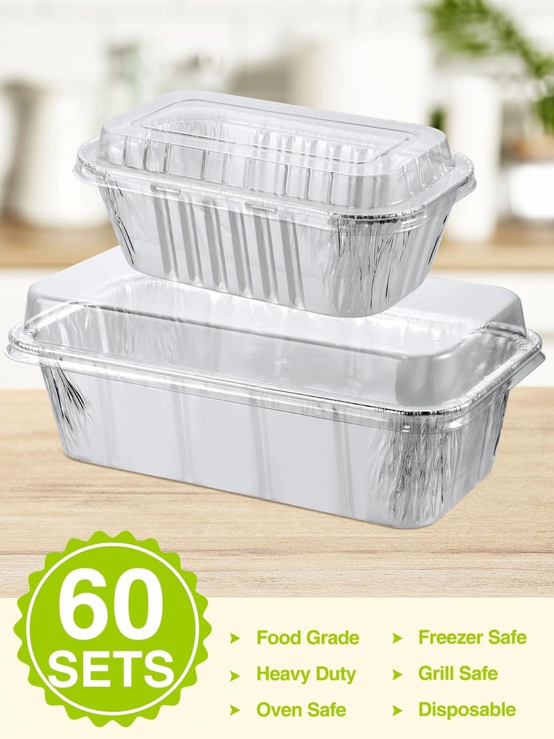 NEEBAKE 60 Pack Disposable Aluminum Loaf Pans with Lids Combo Set - 30 Pack 8.5x4.5x2.5 Foil Loaf Pans & 30 Pack 6x3.5x2 Mini Tin Foil Baking Pans Tin Trays Food Containers for Baking Cakes Bread Meat - Image 3